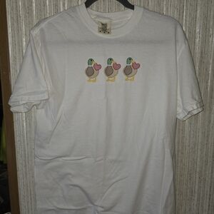 White T-Shirt with Three Mallard Duck Embroidery